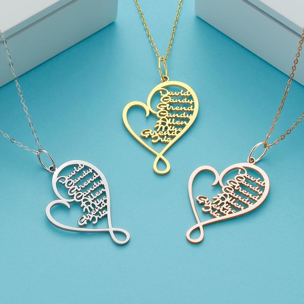 Name Necklace Heart-shaped 1-8 Names Best Gifts Rose Gold Plated - soufeelus