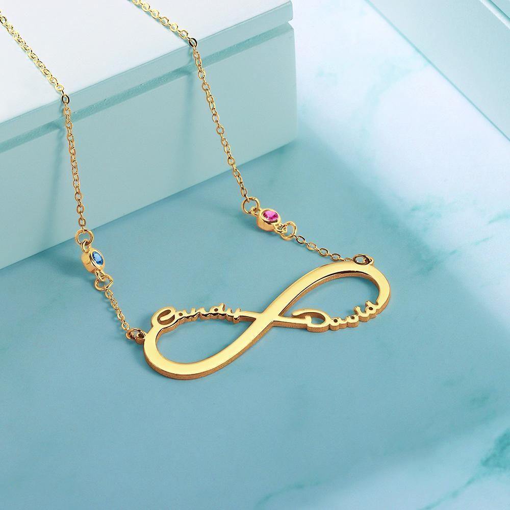 Name Necklace with Custom Birthstone Infinity Necklace Memorial Gifts 14k Gold Plated - soufeelus