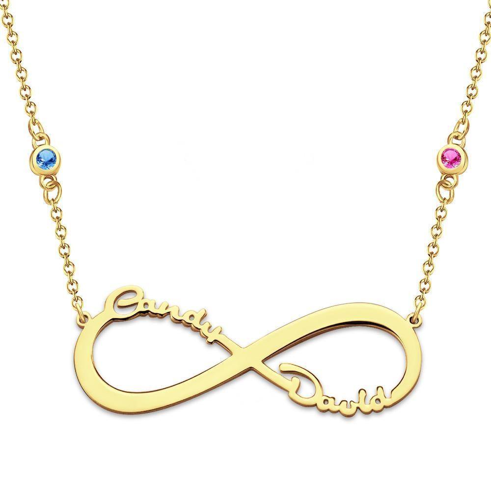 Name Necklace with Custom Birthstone Infinity Necklace Memorial Gifts 14k Gold Plated - soufeelus