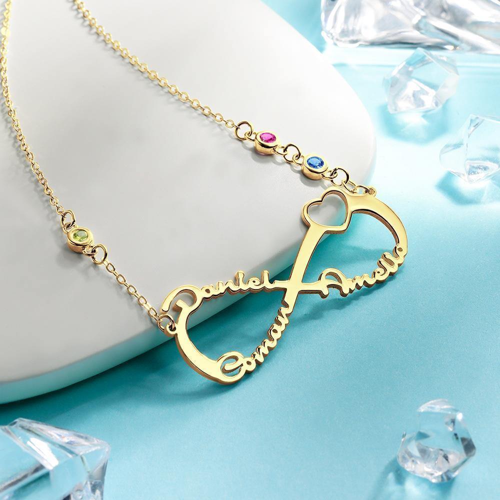 Name Necklace with Custom Birthstone Infinity Necklace Family Gifts 14k Gold Plated - soufeelus