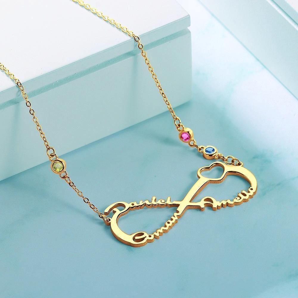 Name Necklace with Custom Birthstone Infinity Necklace Family Gifts 14k Gold Plated - soufeelus