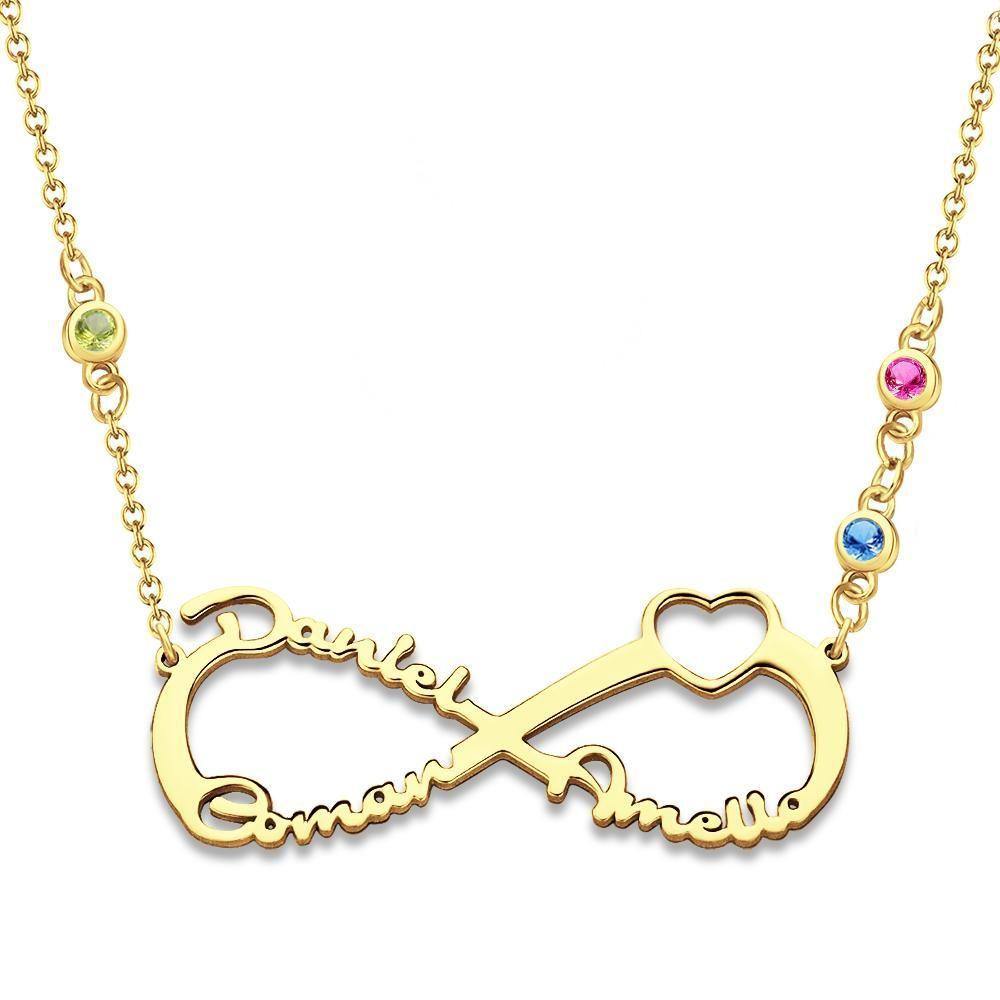 Name Necklace with Custom Birthstone Infinity Necklace Family Gifts 14k Gold Plated - soufeelus