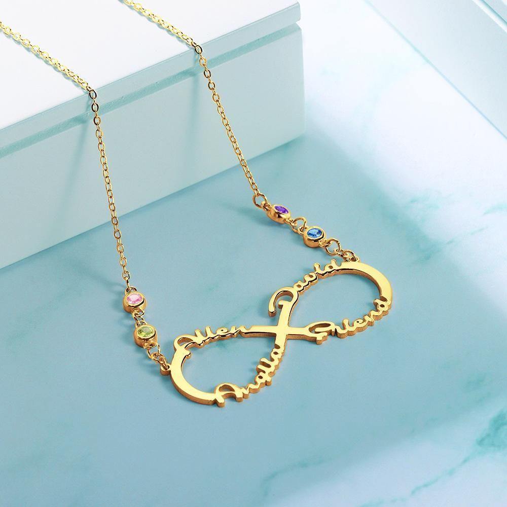 Infinity Necklace with Custom Birthstone Name Necklace 14k Gold Plated - soufeelus