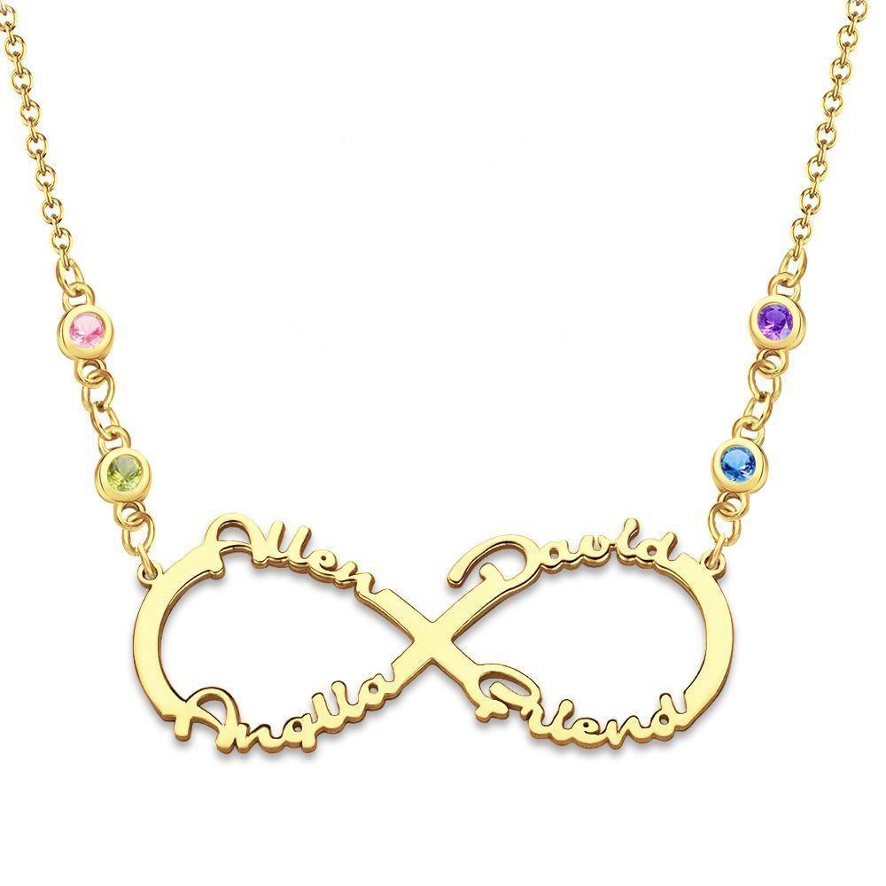 Infinity Necklace with Custom Birthstone Name Necklace 14k Gold Plated - soufeelus