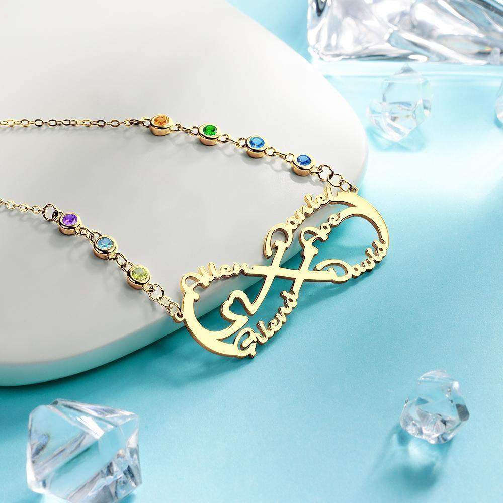 Infinity Necklace with Custom Birthstone Name Necklace 14k Gold Plated for Family Gifts - soufeelus