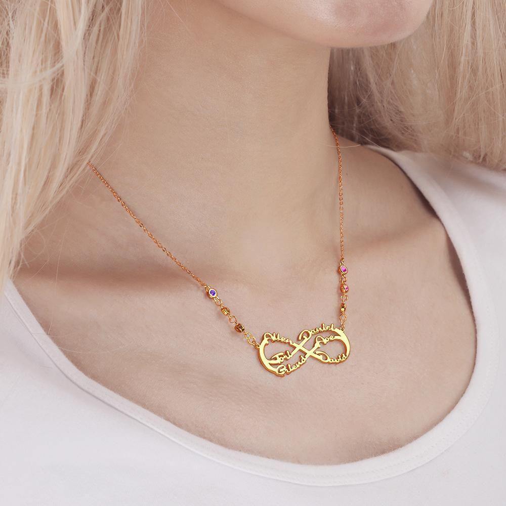 Infinity Necklace with Custom Birthstone Name Necklace 14k Gold Plated Family Gifts - soufeelus