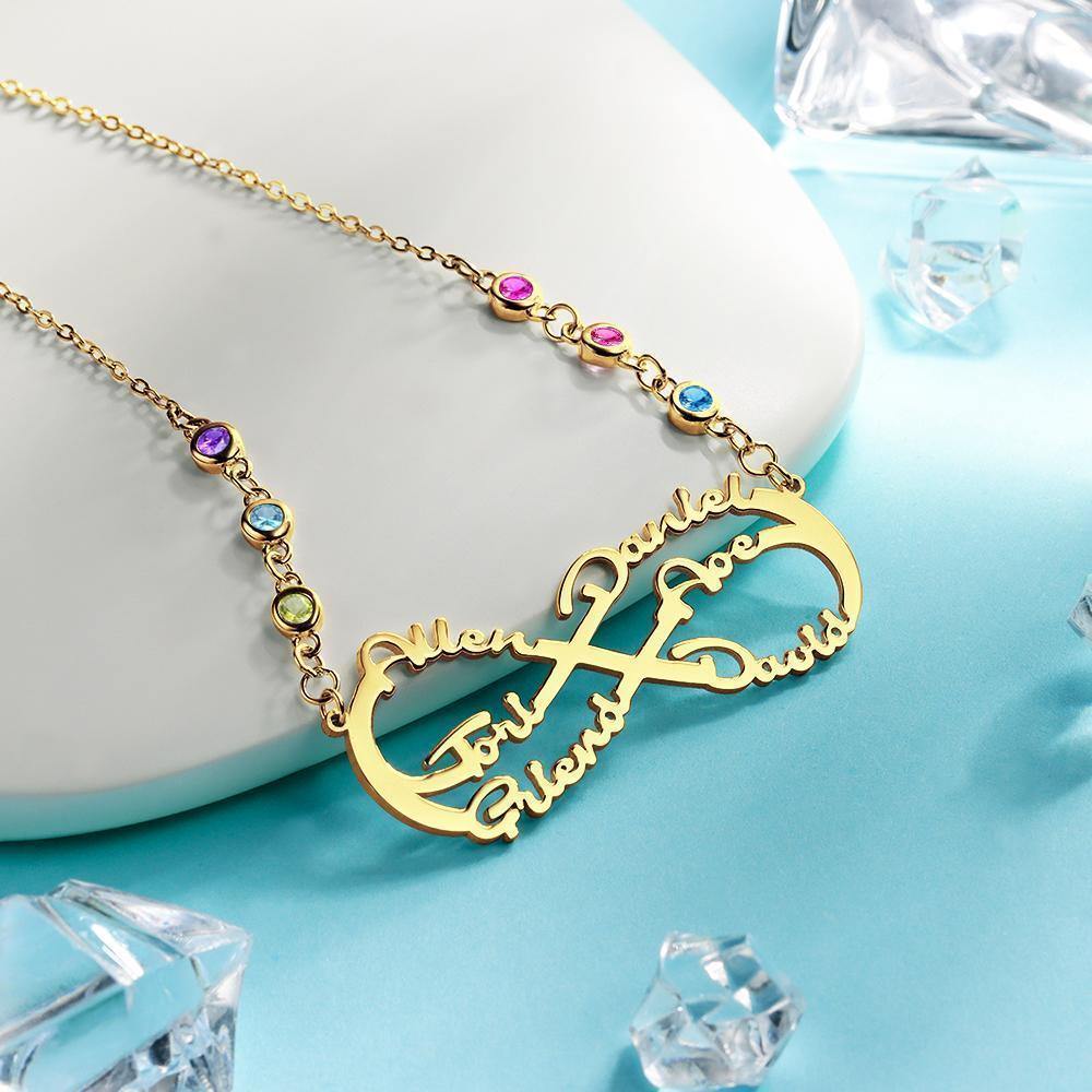 Infinity Necklace with Custom Birthstone Name Necklace 14k Gold Plated Family Gifts - soufeelus