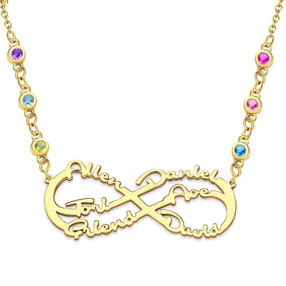 Infinity Necklace with Custom Birthstone Name Necklace 14k Gold Plated Family Gifts - soufeelus