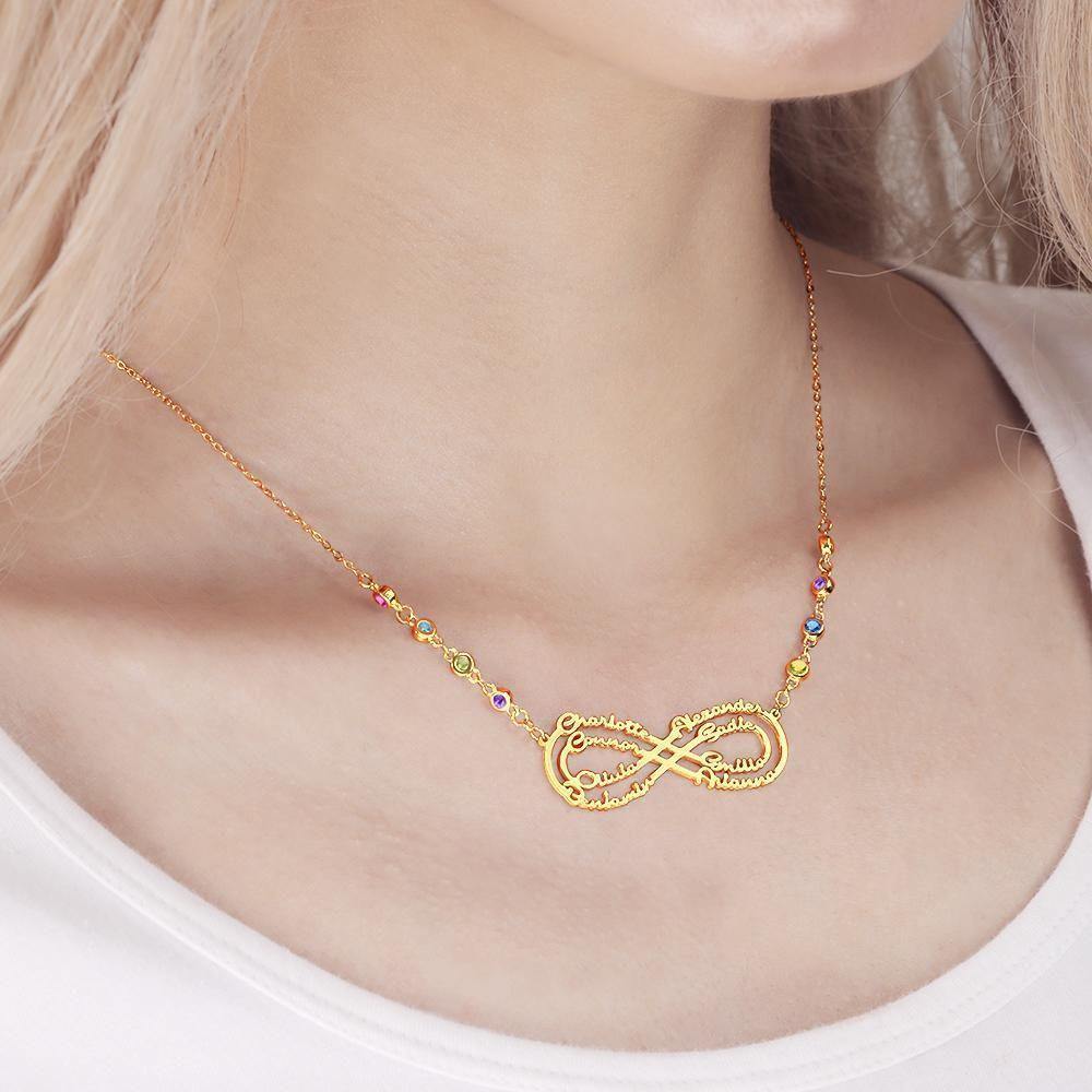 Infinity Necklace with Custom Birthstone Name Necklace 14k Gold Plated Birthday Gifts - soufeelus