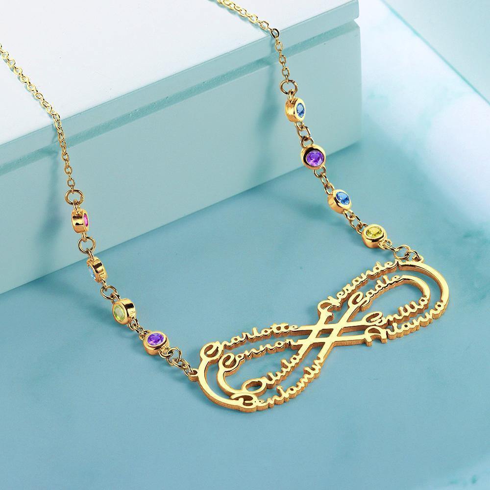 Infinity Necklace with Custom Birthstone Name Necklace 14k Gold Plated Birthday Gifts - soufeelus