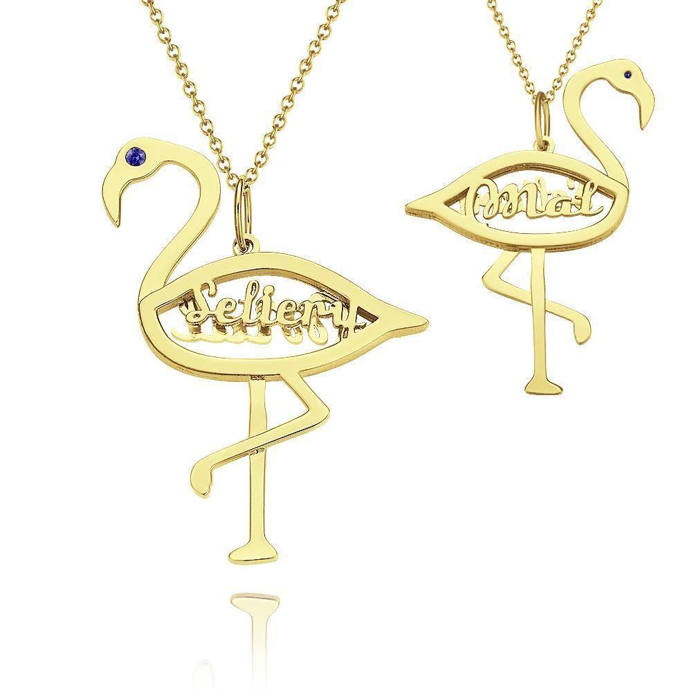 Name Birthstone Necklace Flamingo Pendant Birthday Gifts 14k Gold Plated Silver - soufeelus