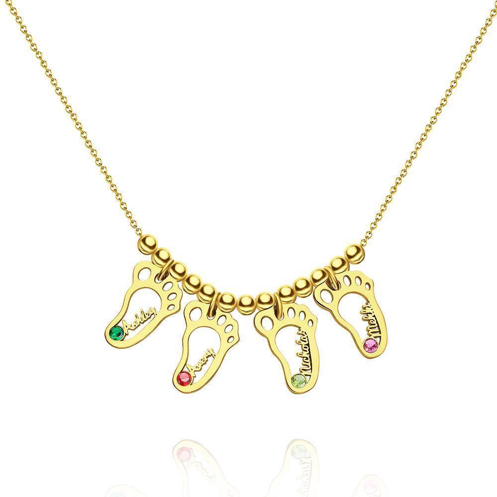 Name Necklace with Custom Birthstone Gifts for Her/Mom 14k Gold Plated Silver (1-6 Feet) - soufeelus