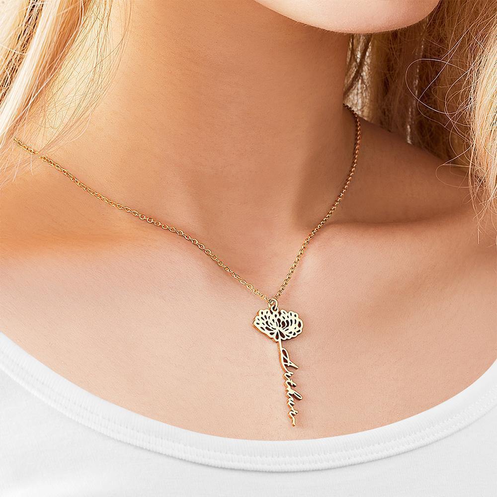 Custom Engraved Necklace Rose Shape Memorial Gift-Gold - soufeelus