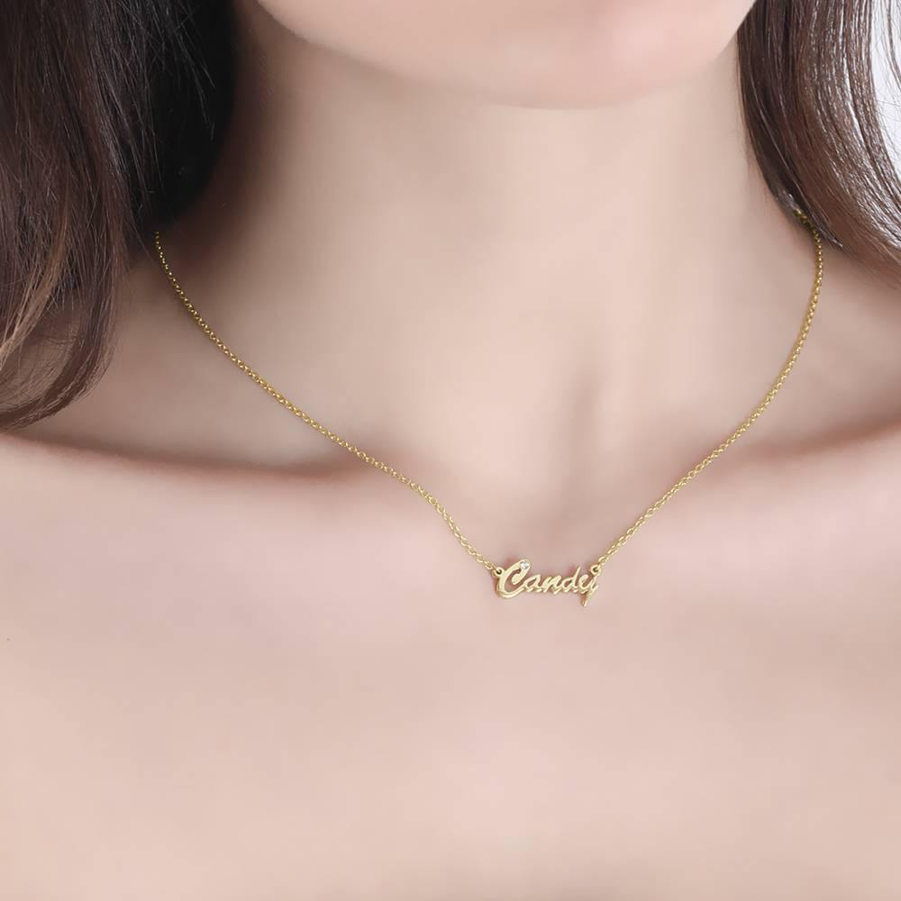 0.02ct Diamond Name Necklace 14k Gold Plated Silver - soufeelus