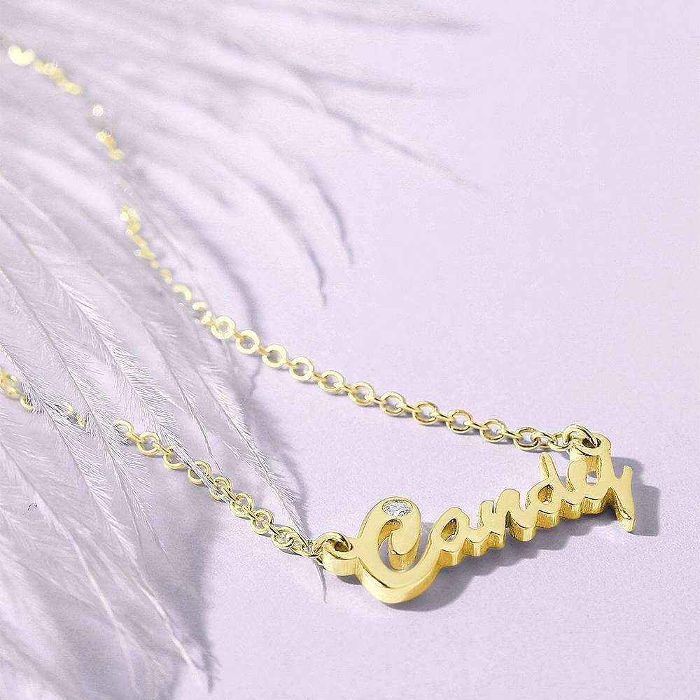 0.02ct Diamond Name Necklace 14k Gold Plated Silver - soufeelus