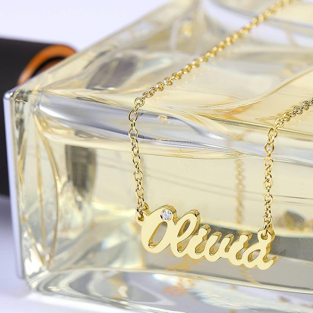 Personalized CZ Name Necklace 14k Gold Plated Silver - soufeelus