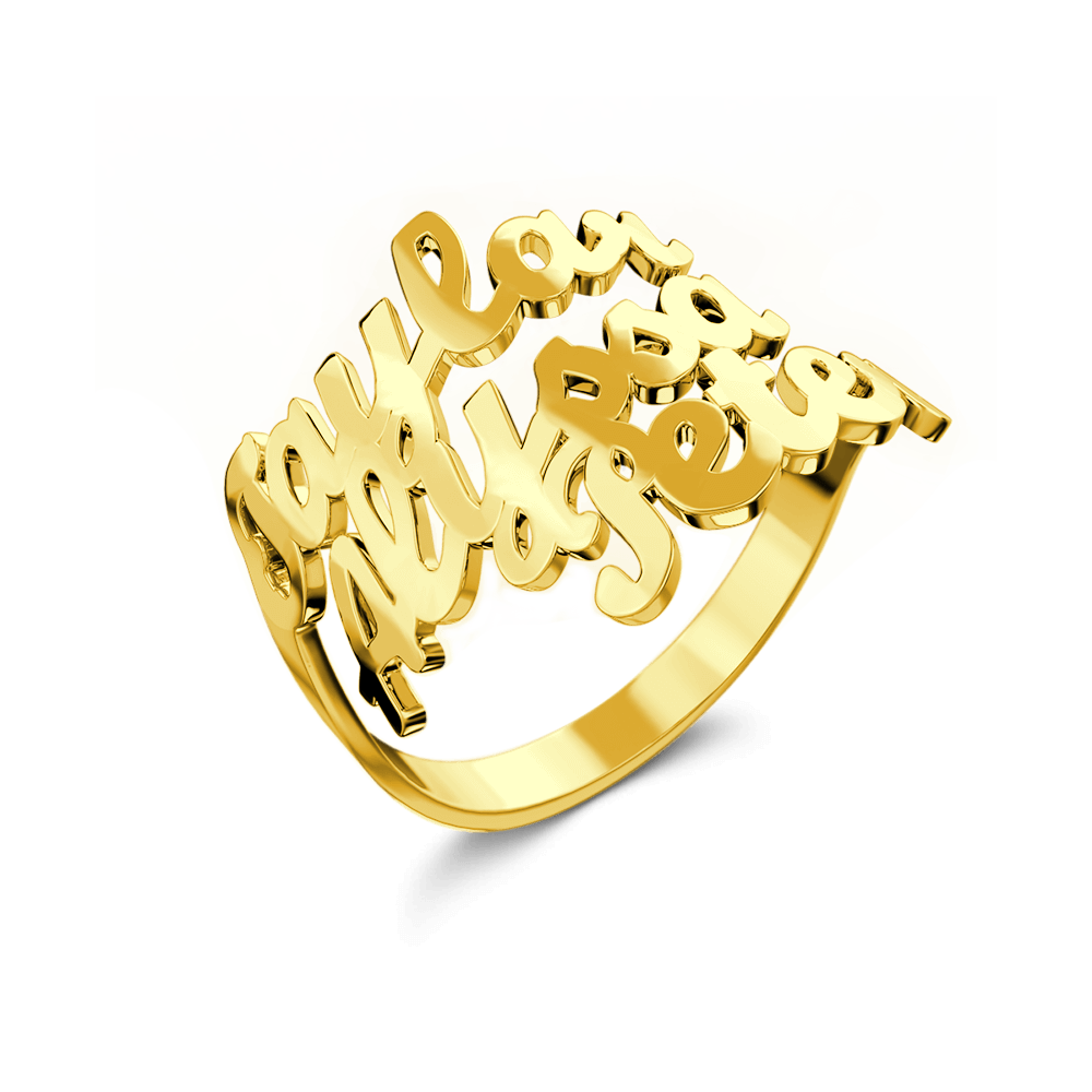 Three Name Ring 14K Gold Plated Silver