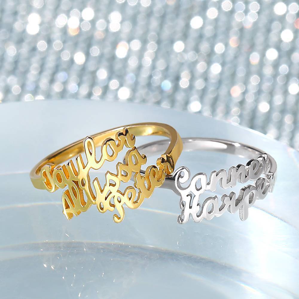 Three Name Ring 14K Gold Plated Silver