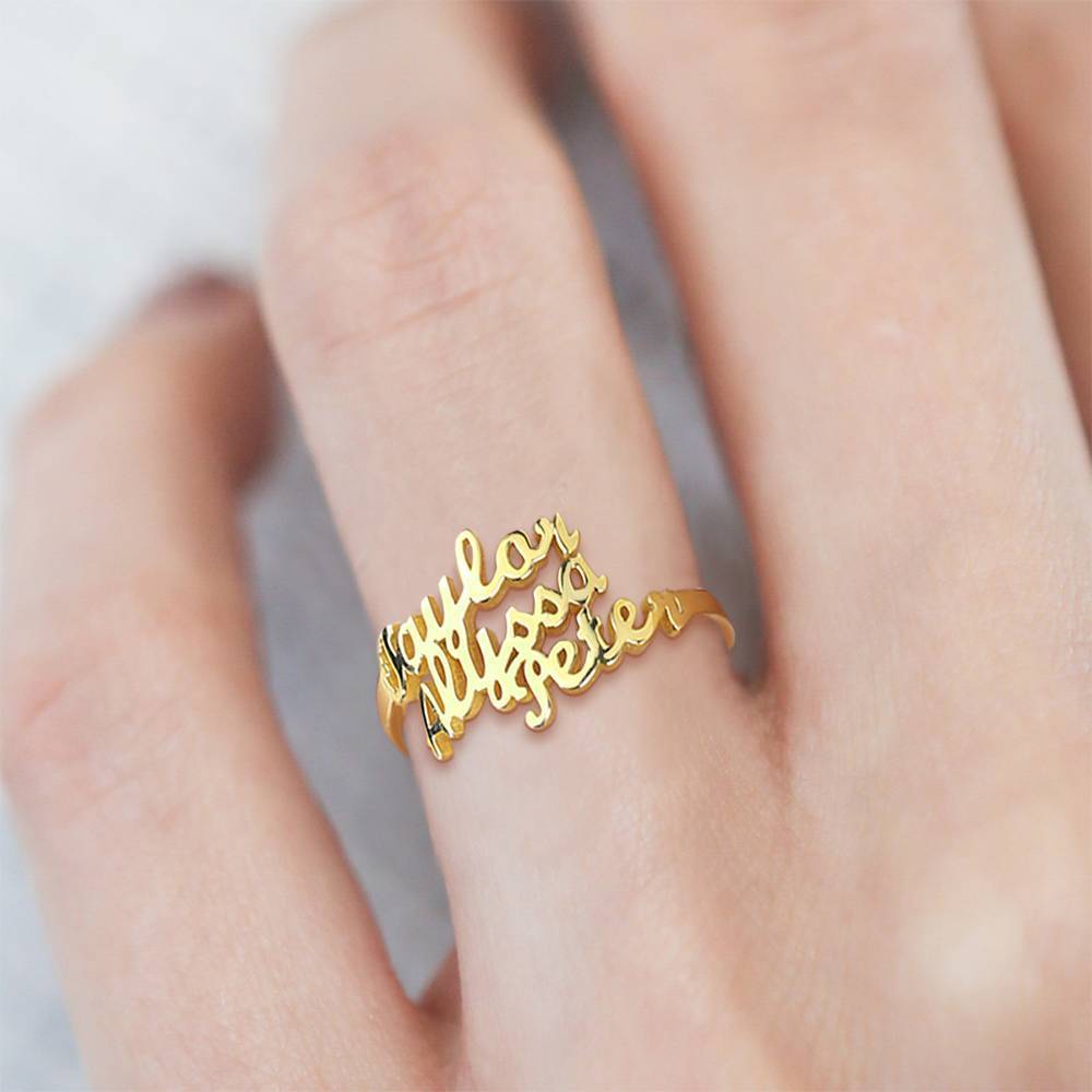 Three Name Ring 14K Gold Plated Silver