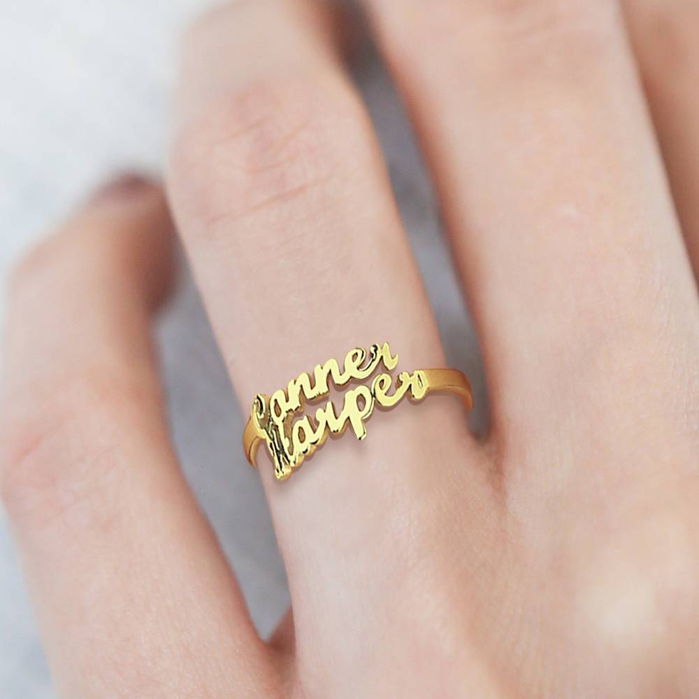 Two Name Ring 14K Gold Plated Silver