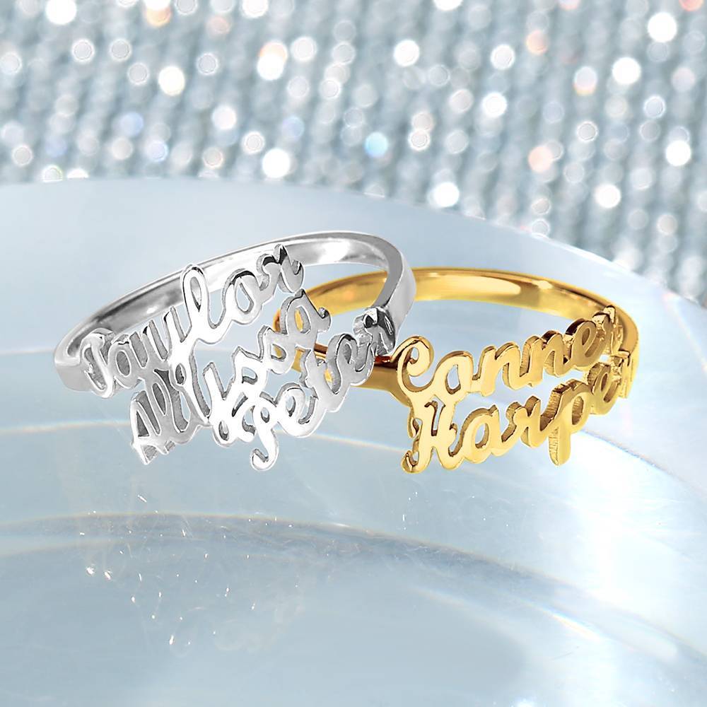 Two Name Ring 14K Gold Plated Silver