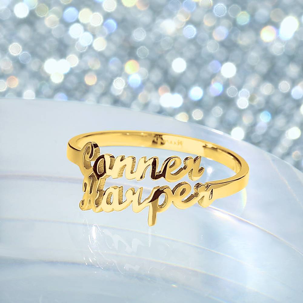 Two Name Ring 14K Gold Plated Silver