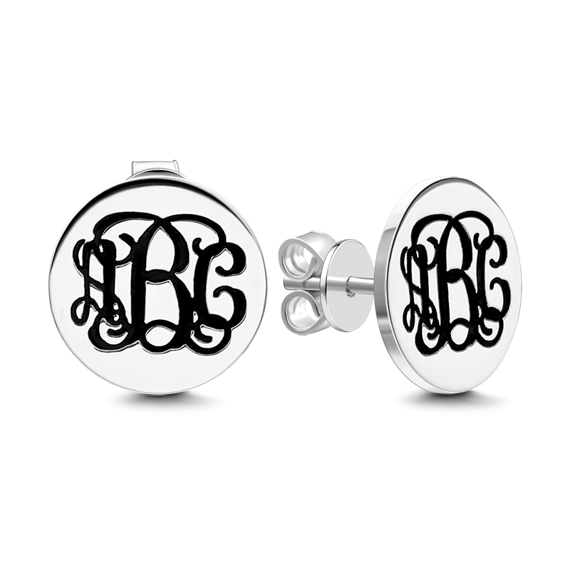 Engraved Monogram Earrings Silver - soufeelus