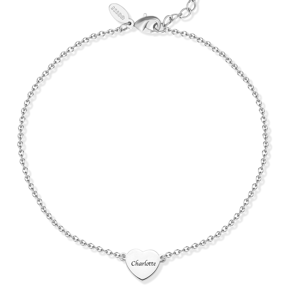 Sterling Silver Engraved Heart Anklet - soufeelus
