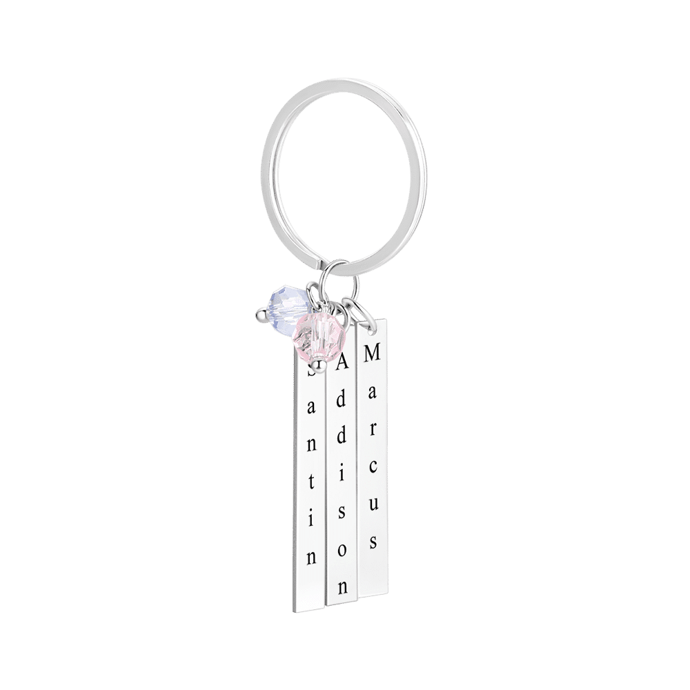 Vertical Three Bar Key Chain with Engraving Platinum Plated - soufeelus