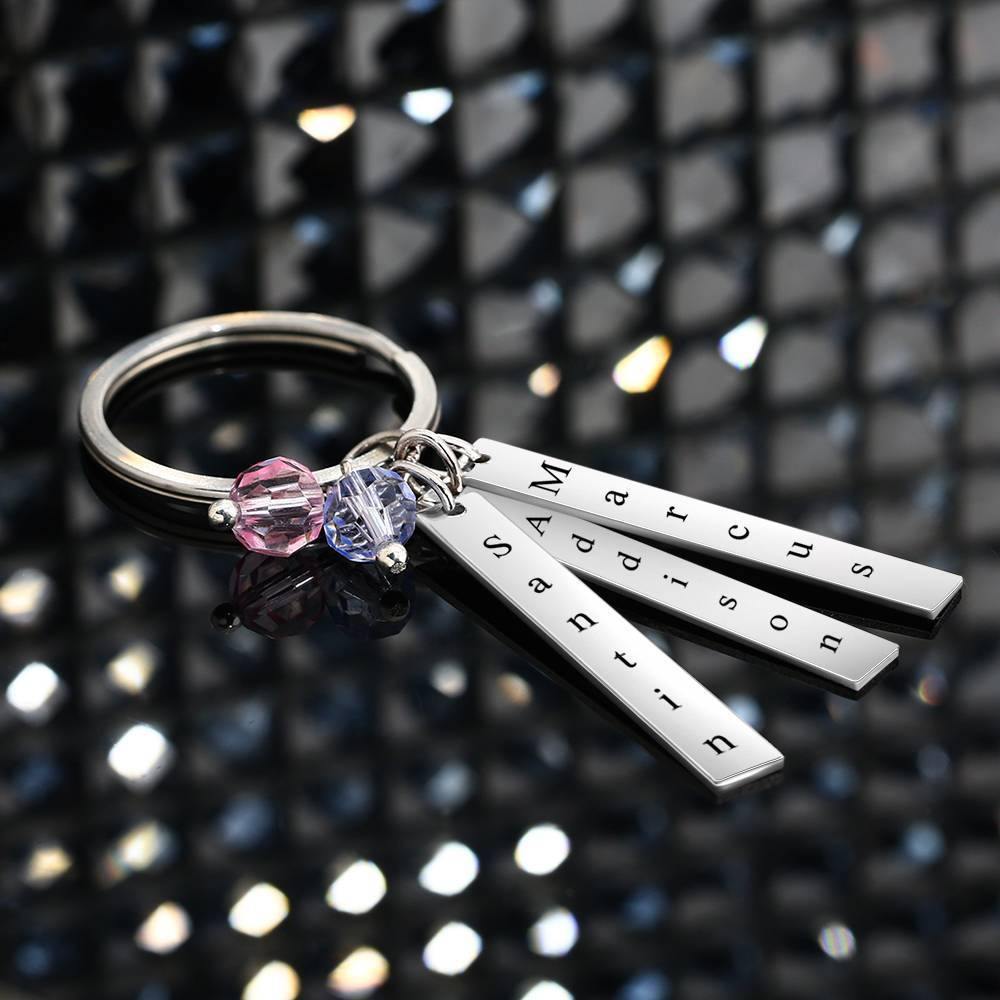 Vertical Three Bar Key Chain with Engraving Platinum Plated - soufeelus