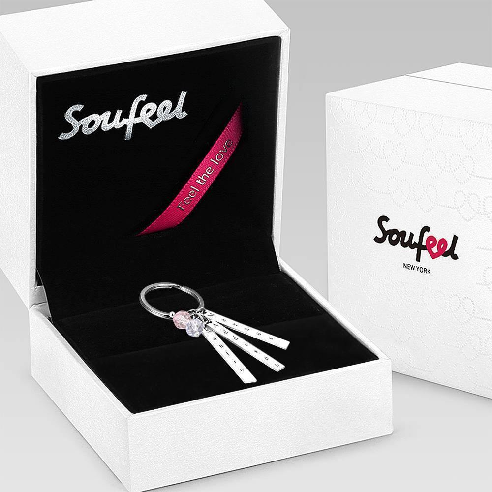 Vertical Three Bar Key Chain with Engraving Platinum Plated - soufeelus