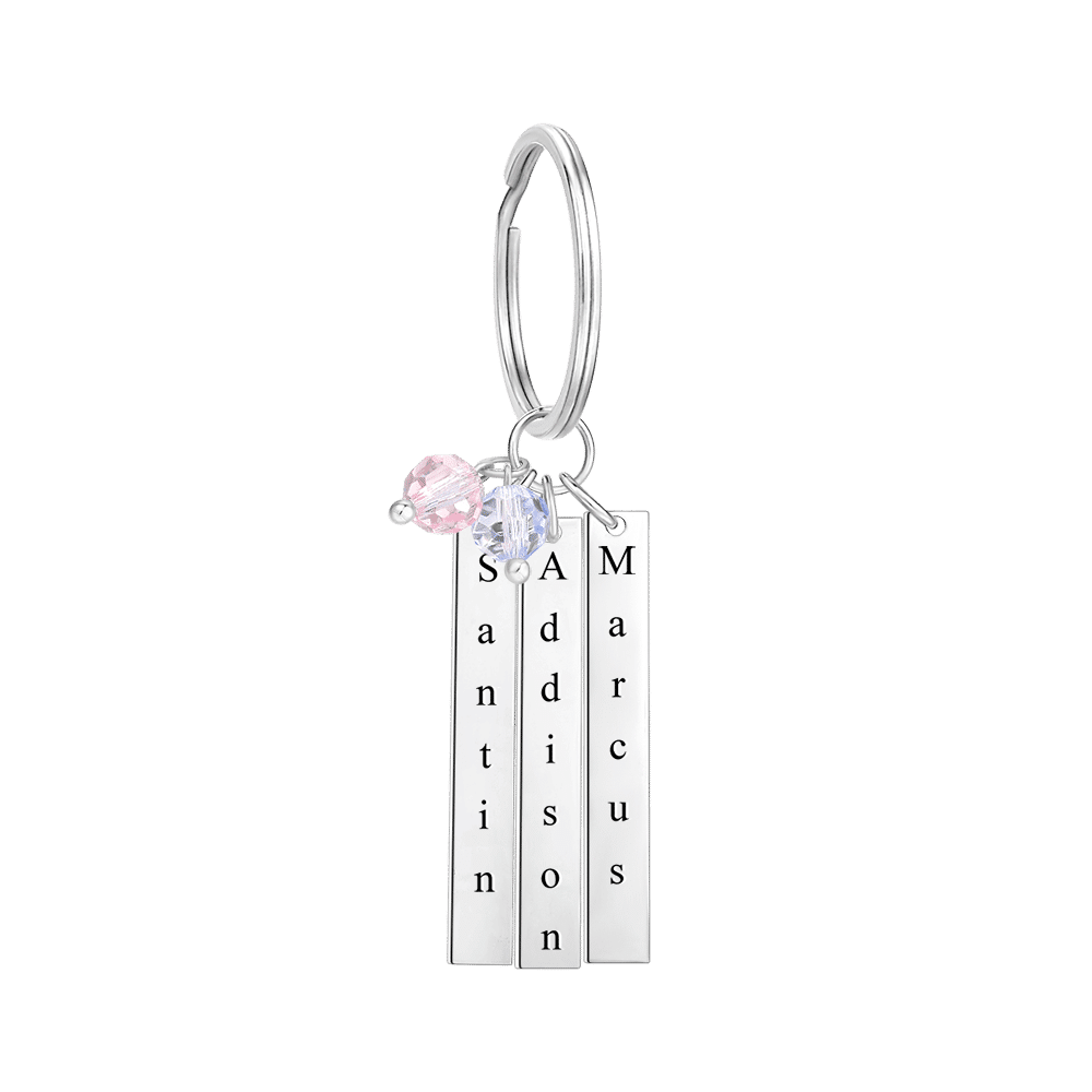 Vertical Three Bar Key Chain with Engraving Platinum Plated - soufeelus