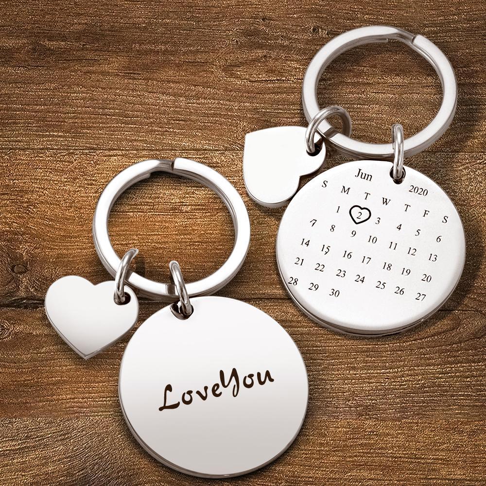Custom Calendar Keychain Save The Date Keychain Wedding Date Pendant Anniversary Gift