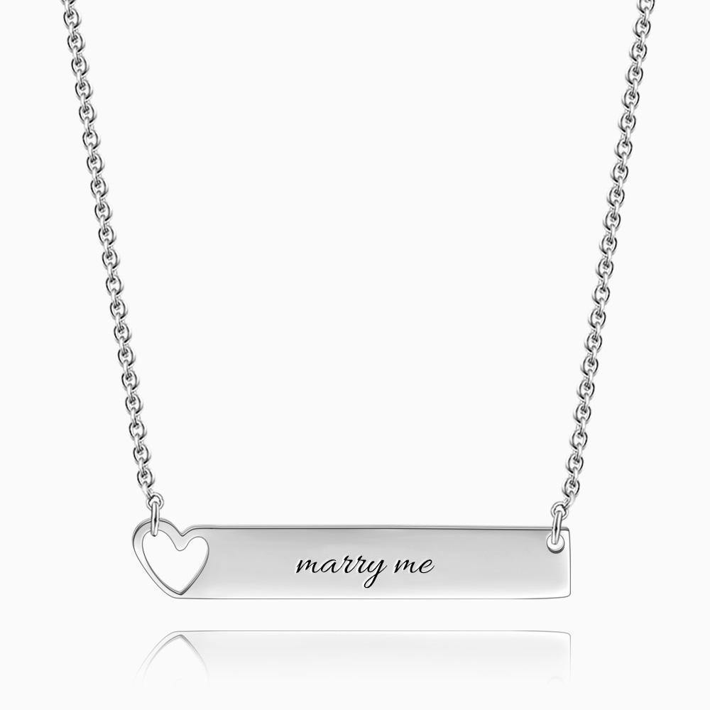 Silver Heart Bar Necklace with Engraving - soufeelus