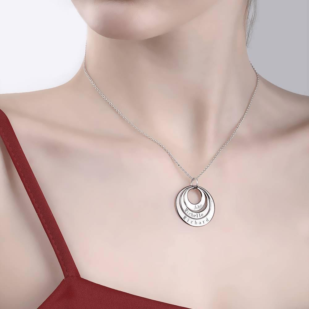 Gift for Mom - Engraved Three Disc Necklace Silver - soufeelus