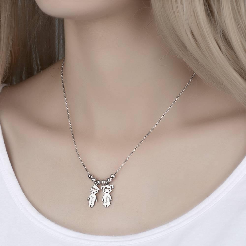 Silver Mother's Necklace with Children Charms - soufeelus