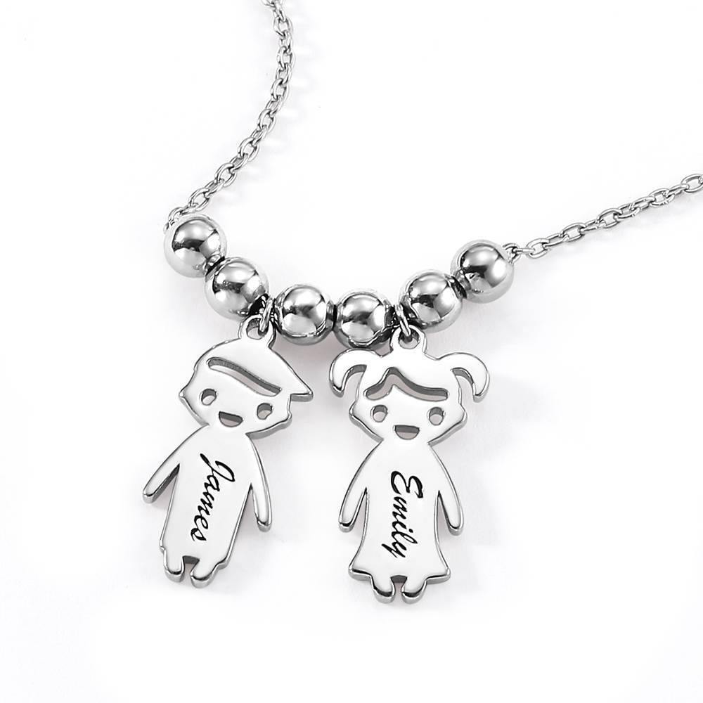 Silver Mother's Necklace with Children Charms - soufeelus