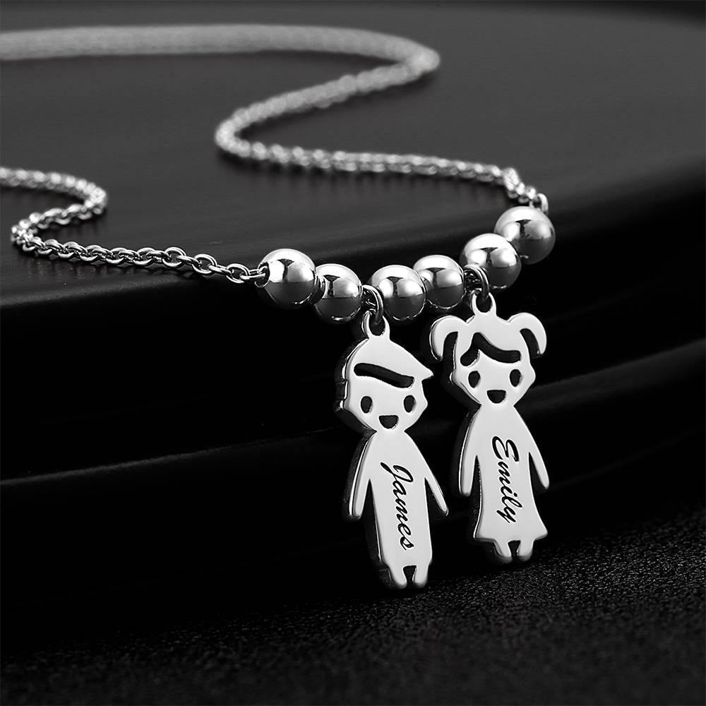 Silver Mother's Necklace with Children Charms - soufeelus