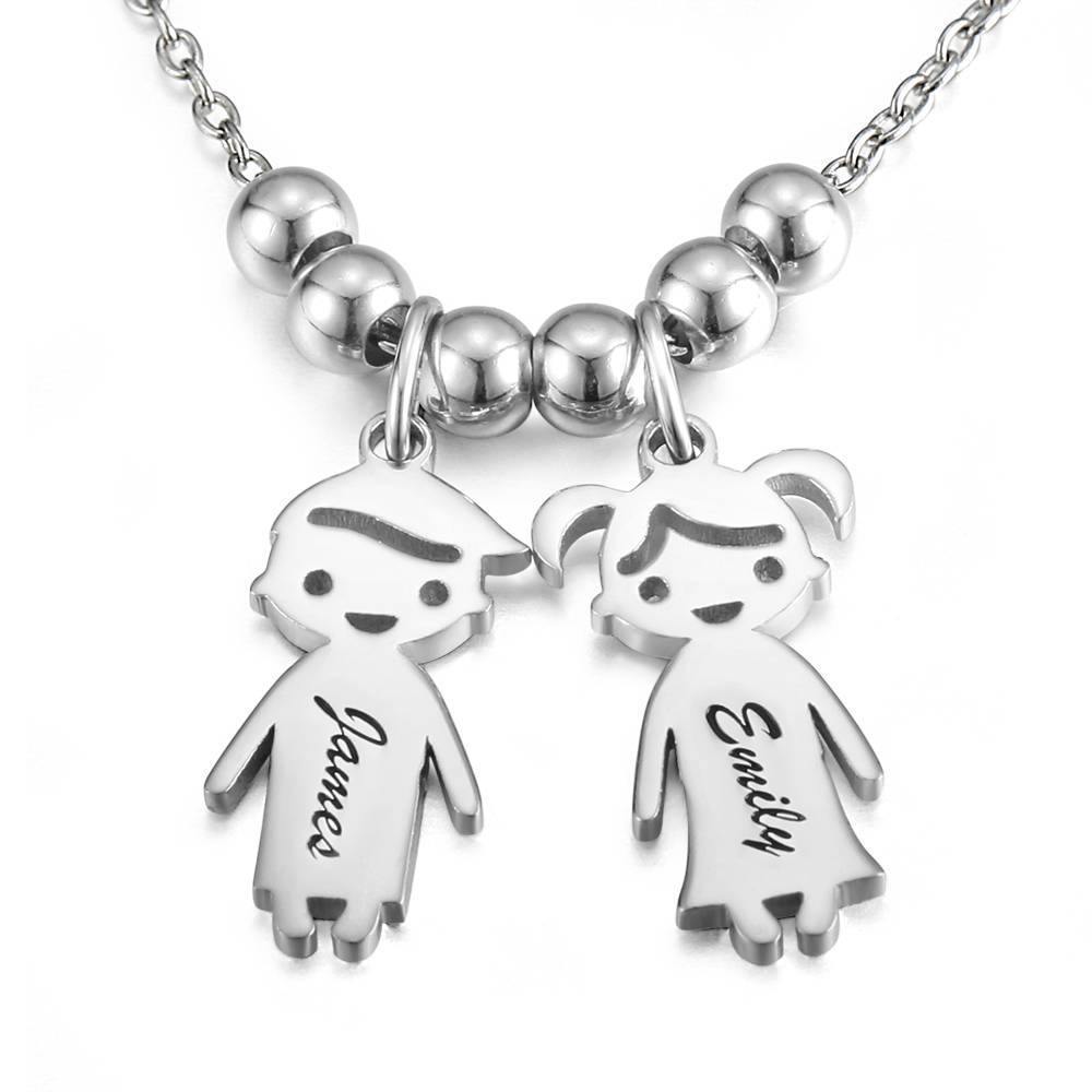 Engraved Necklace, Children Charms Necklace Mom Jewelry Platinum Plated - Silver - soufeelus