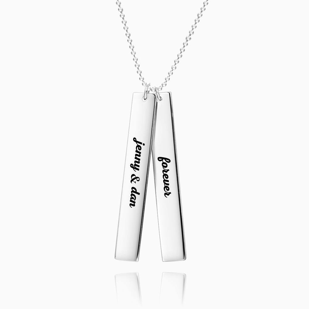 Vertical Two Bar Necklace with Engraving Silver - soufeelus
