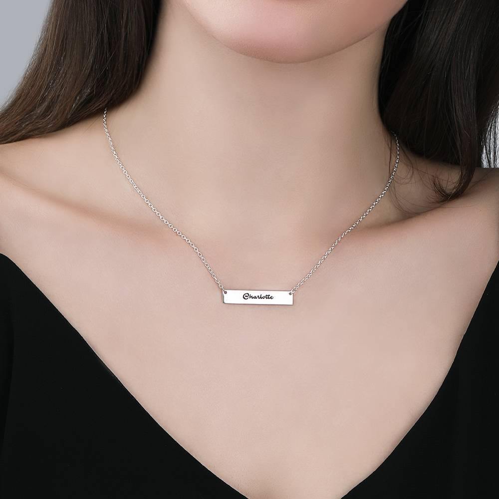 Engraved Bar Necklace Rose Gold Plated Silver - soufeelus