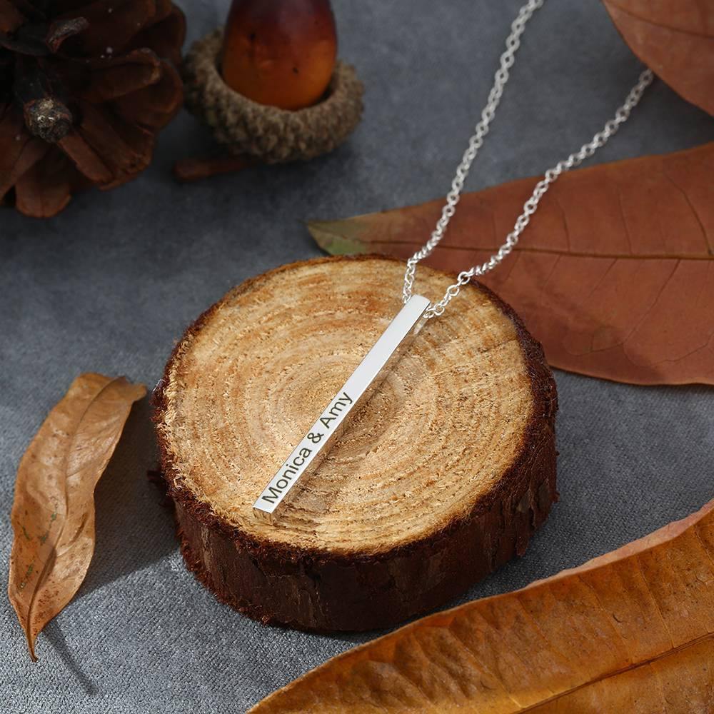 3D Engraved Vertical Bar Necklace Silver - soufeelus