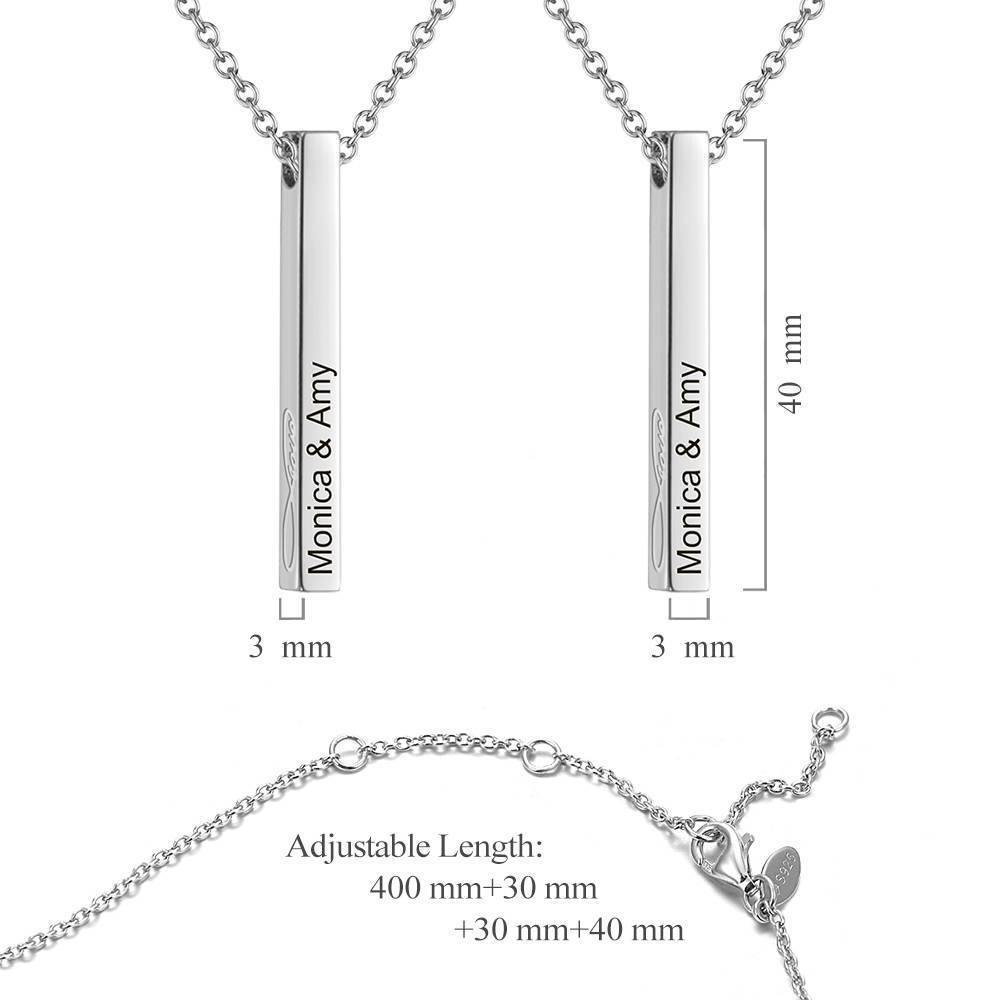 3D Engraved Vertical Bar Necklace Silver - soufeelus