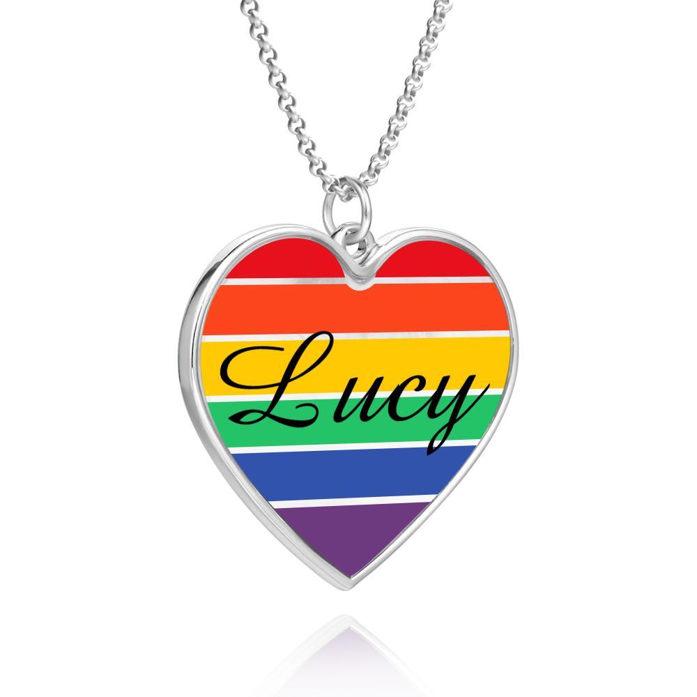 Customized LGBT Necklaces Silver Rainbow Love Heart Triangle Pendant Gay Lesbian Pride Jewelry for Men and Women - soufeelus