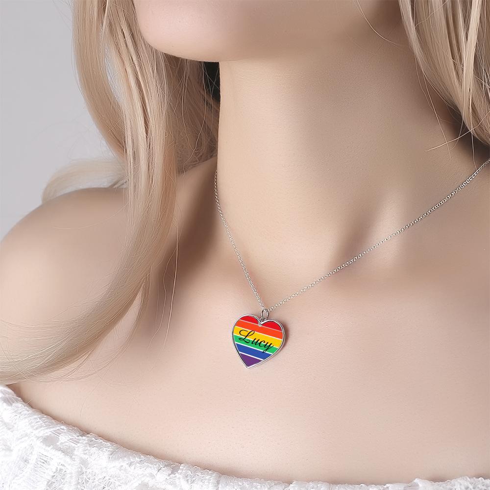 Customized LGBT Necklaces Silver Rainbow Love Heart Triangle Pendant Gay Lesbian Pride Jewelry for Men and Women - soufeelus