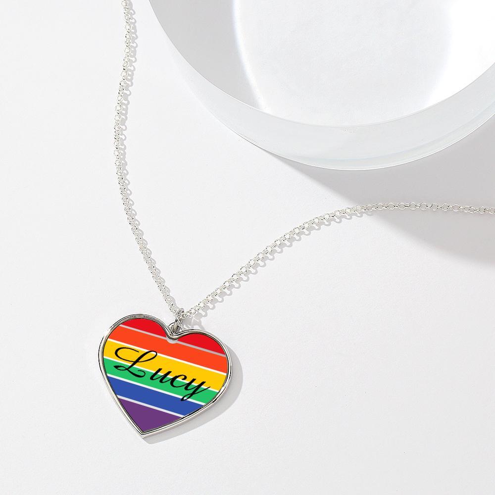 Customized LGBT Necklaces Silver Rainbow Love Heart Triangle Pendant Gay Lesbian Pride Jewelry for Men and Women - soufeelus