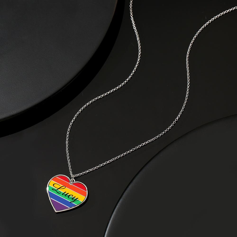 Customized LGBT Necklaces Silver Rainbow Love Heart Triangle Pendant Gay Lesbian Pride Jewelry for Men and Women - soufeelus