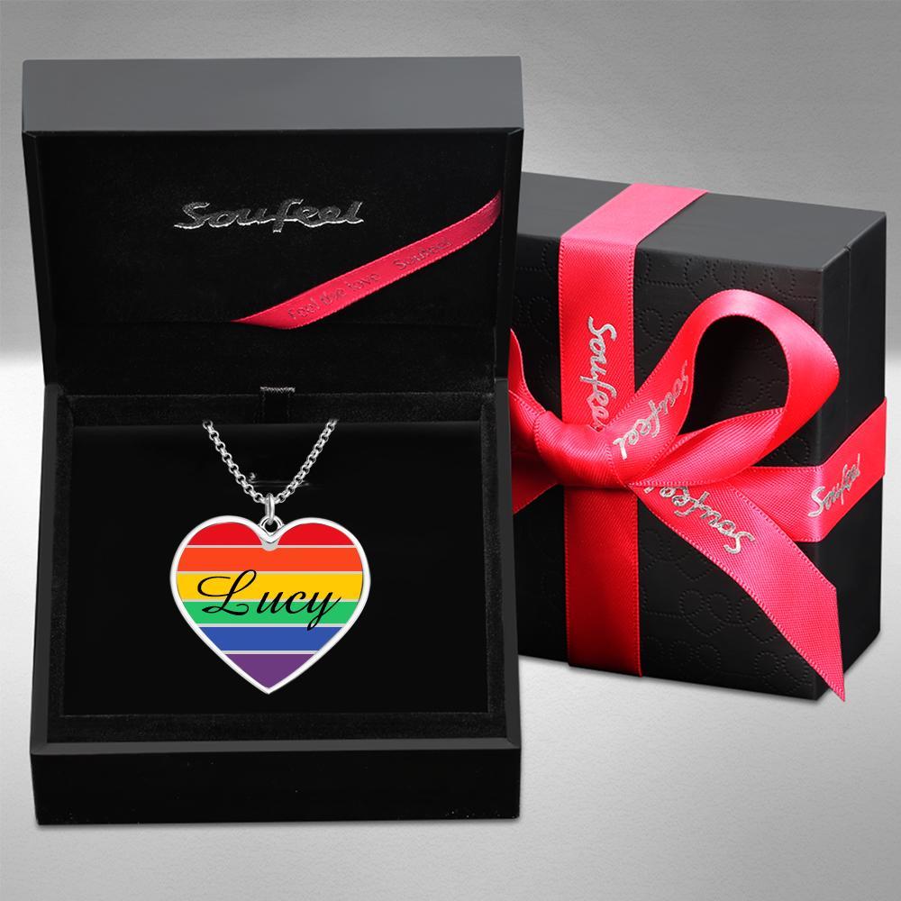 Customized LGBT Necklaces Silver Rainbow Love Heart Triangle Pendant Gay Lesbian Pride Jewelry for Men and Women - soufeelus