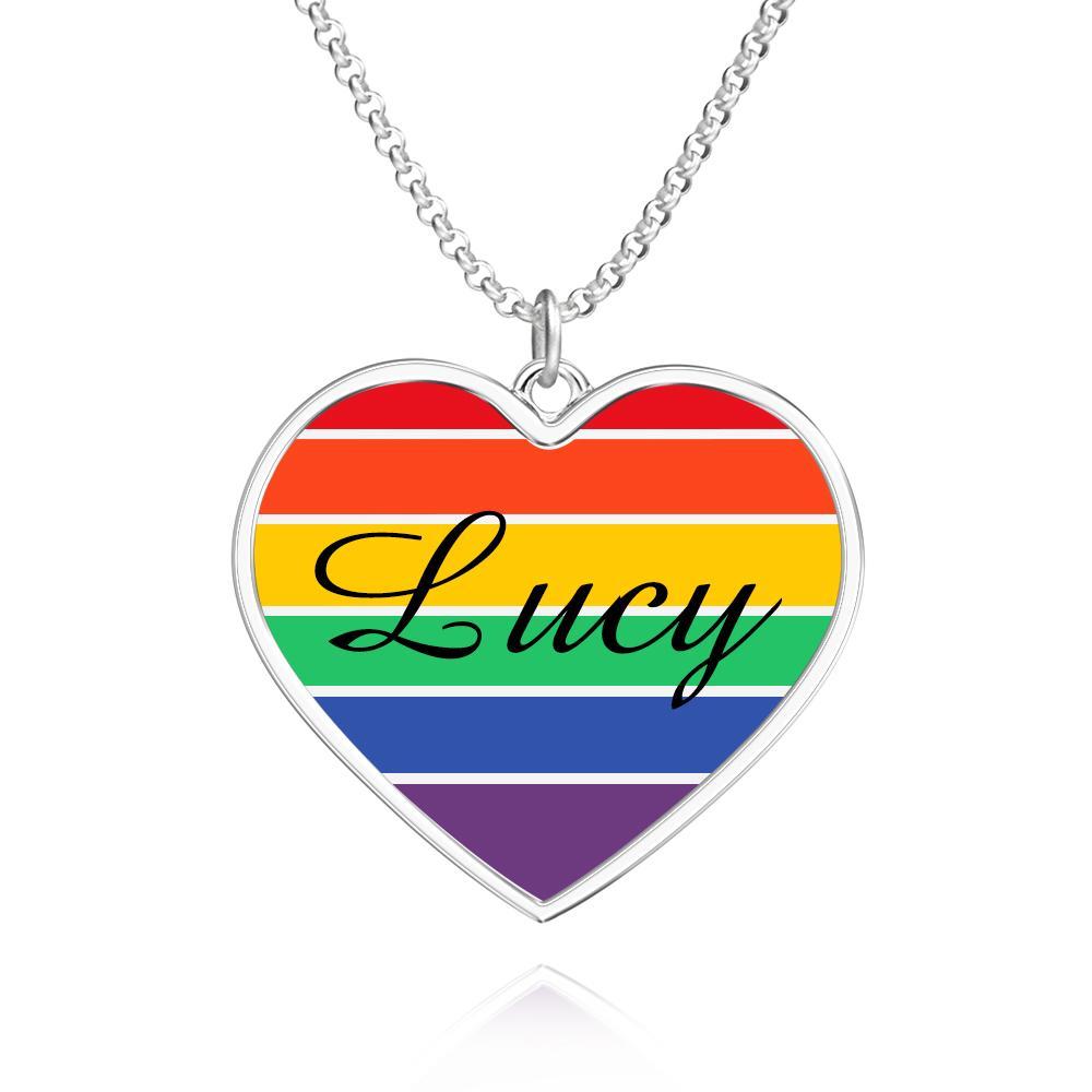 Customized LGBT Necklaces Silver Rainbow Love Heart Triangle Pendant Gay Lesbian Pride Jewelry for Men and Women - soufeelus
