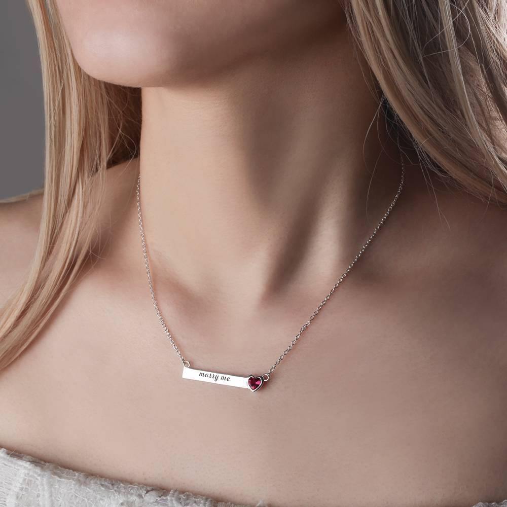 Rose Heart Bar Necklace with Engraving Silver - soufeelus